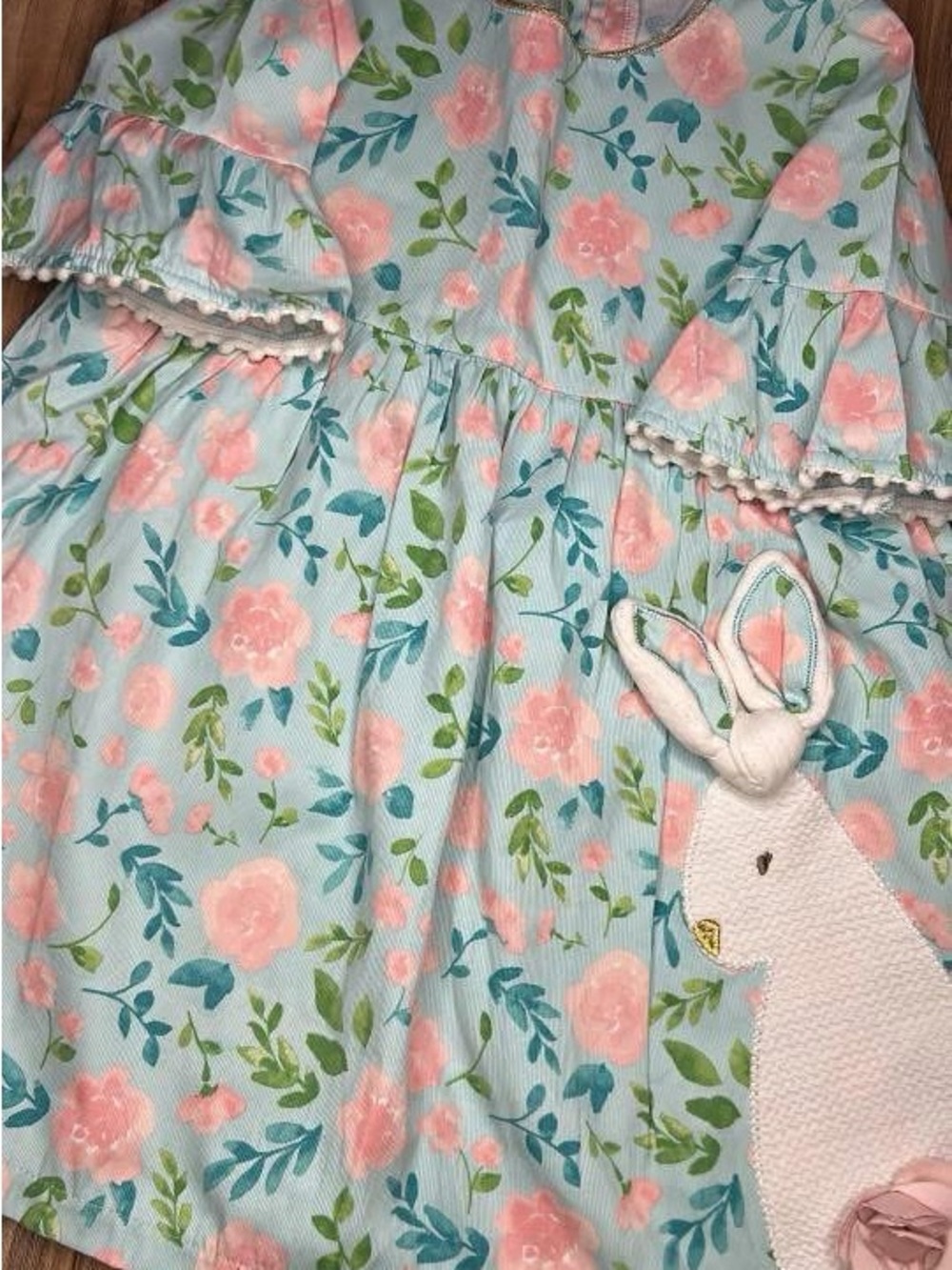 Mud Pie Pastel Floral Bunny Dress in Blue and Pink